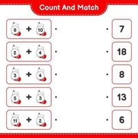 Count and match, count the number of Christmas Sock and match with the right numbers. Educational children game, printable worksheet, vector illustration