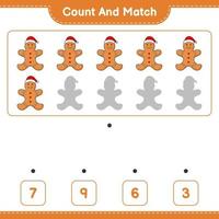 Count and match, count the number of Gingerbread Man and match with the right numbers. Educational children game, printable worksheet, vector illustration