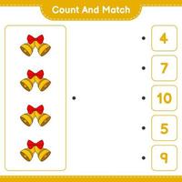 Count and match, count the number of Christmas Bell and match with the right numbers. Educational children game, printable worksheet, vector illustration