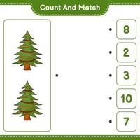 Count and match, count the number of Christmas Tree and match with the right numbers. Educational children game, printable worksheet, vector illustration