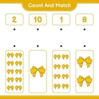 Count and match, count the number of Ribbon and match with the right numbers. Educational children game, printable worksheet, vector illustration