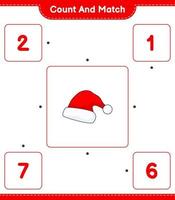 Count and match, count the number of Santa Hat and match with the right numbers. Educational children game, printable worksheet, vector illustration