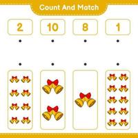 Count and match, count the number of Christmas Bell and match with the right numbers. Educational children game, printable worksheet, vector illustration