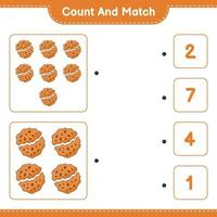 cuenta y empareja, cuenta el número de galletas y empareja con los números correctos. juego educativo para niños, hoja de cálculo imprimible, ilustración vectorial vector