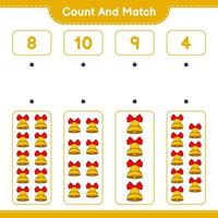 Count and match, count the number of Christmas Bell and match with the right numbers. Educational children game, printable worksheet, vector illustration