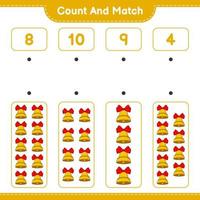 Count and match, count the number of Christmas Bell and match with the right numbers. Educational children game, printable worksheet, vector illustration