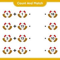 Count and match, count the number of Christmas Bell and match with the right numbers. Educational children game, printable worksheet, vector illustration