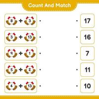 Count and match, count the number of Christmas Bell and match with the right numbers. Educational children game, printable worksheet, vector illustration