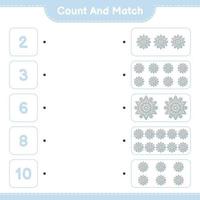 Count and match, count the number of Snowflake and match with the right numbers. Educational children game, printable worksheet, vector illustration