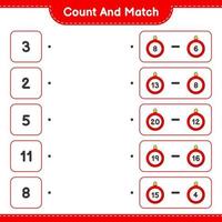 Count and match, count the number of Christmas Ball and match with the right numbers. Educational children game, printable worksheet, vector illustration