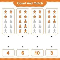 Count and match, count the number of Gingerbread Man and match with the right numbers. Educational children game, printable worksheet, vector illustration