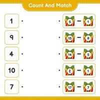 Count and match, count the number of Gift Box and match with the right numbers. Educational children game, printable worksheet, vector illustration