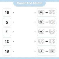 cuenta y empareja, cuenta el número de cintas y empareja con los números correctos. juego educativo para niños, hoja de cálculo imprimible, ilustración vectorial vector