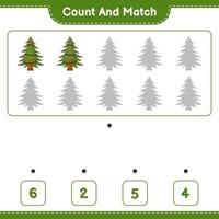 Count and match, count the number of Christmas Tree and match with the right numbers. Educational children game, printable worksheet, vector illustration