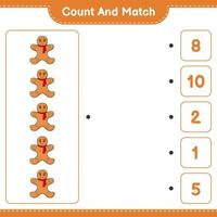 Count and match, count the number of Gingerbread Man and match with the right numbers. Educational children game, printable worksheet, vector illustration