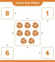 cuenta y empareja, cuenta el número de galletas y empareja con los números correctos. juego educativo para niños, hoja de cálculo imprimible, ilustración vectorial vector