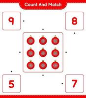 Count and match, count the number of Christmas Ball and match with the right numbers. Educational children game, printable worksheet, vector illustration