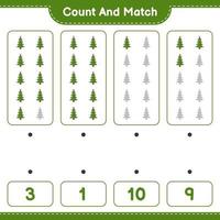 Count and match, count the number of Christmas Tree and match with the right numbers. Educational children game, printable worksheet, vector illustration