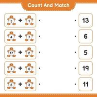 Count and match, count the number of Gingerbread Man and match with the right numbers. Educational children game, printable worksheet, vector illustration