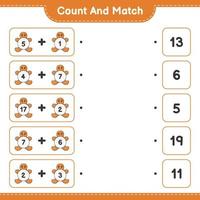 Count and match, count the number of Gingerbread Man and match with the right numbers. Educational children game, printable worksheet, vector illustration