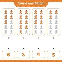 Count and match, count the number of Gingerbread Man and match with the right numbers. Educational children game, printable worksheet, vector illustration