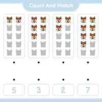 Count and match, count the number of Gift Box and match with the right numbers. Educational children game, printable worksheet, vector illustration