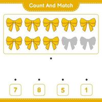 Count and match, count the number of Ribbon and match with the right numbers. Educational children game, printable worksheet, vector illustration