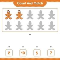 Count and match, count the number of Gingerbread Man and match with the right numbers. Educational children game, printable worksheet, vector illustration
