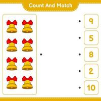 Count and match, count the number of Christmas Bell and match with the right numbers. Educational children game, printable worksheet, vector illustration