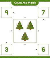 cuenta y empareja, cuenta el número de árboles de navidad y empareja con los números correctos. juego educativo para niños, hoja de cálculo imprimible, ilustración vectorial vector