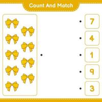 Count and match, count the number of Ribbon and match with the right numbers. Educational children game, printable worksheet, vector illustration