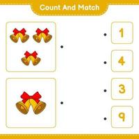 Count and match, count the number of Christmas Bell and match with the right numbers. Educational children game, printable worksheet, vector illustration