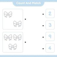 Count and match, count the number of Ribbon and match with the right numbers. Educational children game, printable worksheet, vector illustration