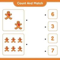 Count and match, count the number of Gingerbread Man and match with the right numbers. Educational children game, printable worksheet, vector illustration