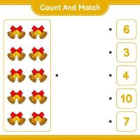 Count and match, count the number of Christmas Bell and match with the right numbers. Educational children game, printable worksheet, vector illustration