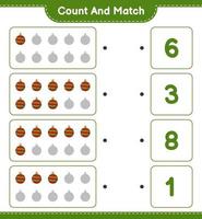 Count and match, count the number of Christmas Ball and match with the right numbers. Educational children game, printable worksheet, vector illustration