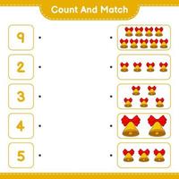 Count and match, count the number of Christmas Bell and match with the right numbers. Educational children game, printable worksheet, vector illustration