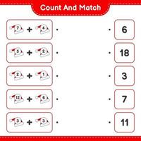 Count and match, count the number of Santa Hat and match with the right numbers. Educational children game, printable worksheet, vector illustration