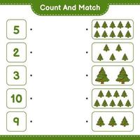 Count and match, count the number of Christmas Tree and match with the right numbers. Educational children game, printable worksheet, vector illustration