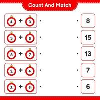 Count and match, count the number of Christmas Ball and match with the right numbers. Educational children game, printable worksheet, vector illustration