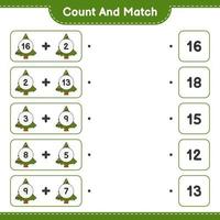 Count and match, count the number of Christmas Tree and match with the right numbers. Educational children game, printable worksheet, vector illustration