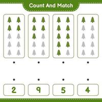 Count and match, count the number of Christmas Tree and match with the right numbers. Educational children game, printable worksheet, vector illustration