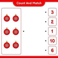 Count and match, count the number of Christmas Ball and match with the right numbers. Educational children game, printable worksheet, vector illustration