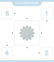 Count and match, count the number of Snowflake and match with the right numbers. Educational children game, printable worksheet, vector illustration