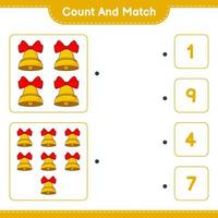 Count and match, count the number of Christmas Bell and match with the right numbers. Educational children game, printable worksheet, vector illustration