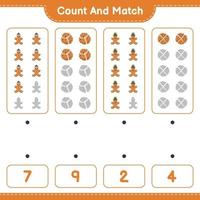 Count and match, count the number of Cookies, Gingerbread Man and match with the right numbers. Educational children game, printable worksheet, vector illustration