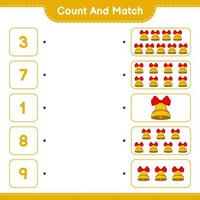 Count and match, count the number of Christmas Bell and match with the right numbers. Educational children game, printable worksheet, vector illustration