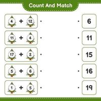 Count and match, count the number of Christmas Tree and match with the right numbers. Educational children game, printable worksheet, vector illustration