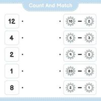 Count and match, count the number of Snowflake and match with the right numbers. Educational children game, printable worksheet, vector illustration