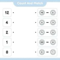 Count and match, count the number of Snowflake and match with the right numbers. Educational children game, printable worksheet, vector illustration